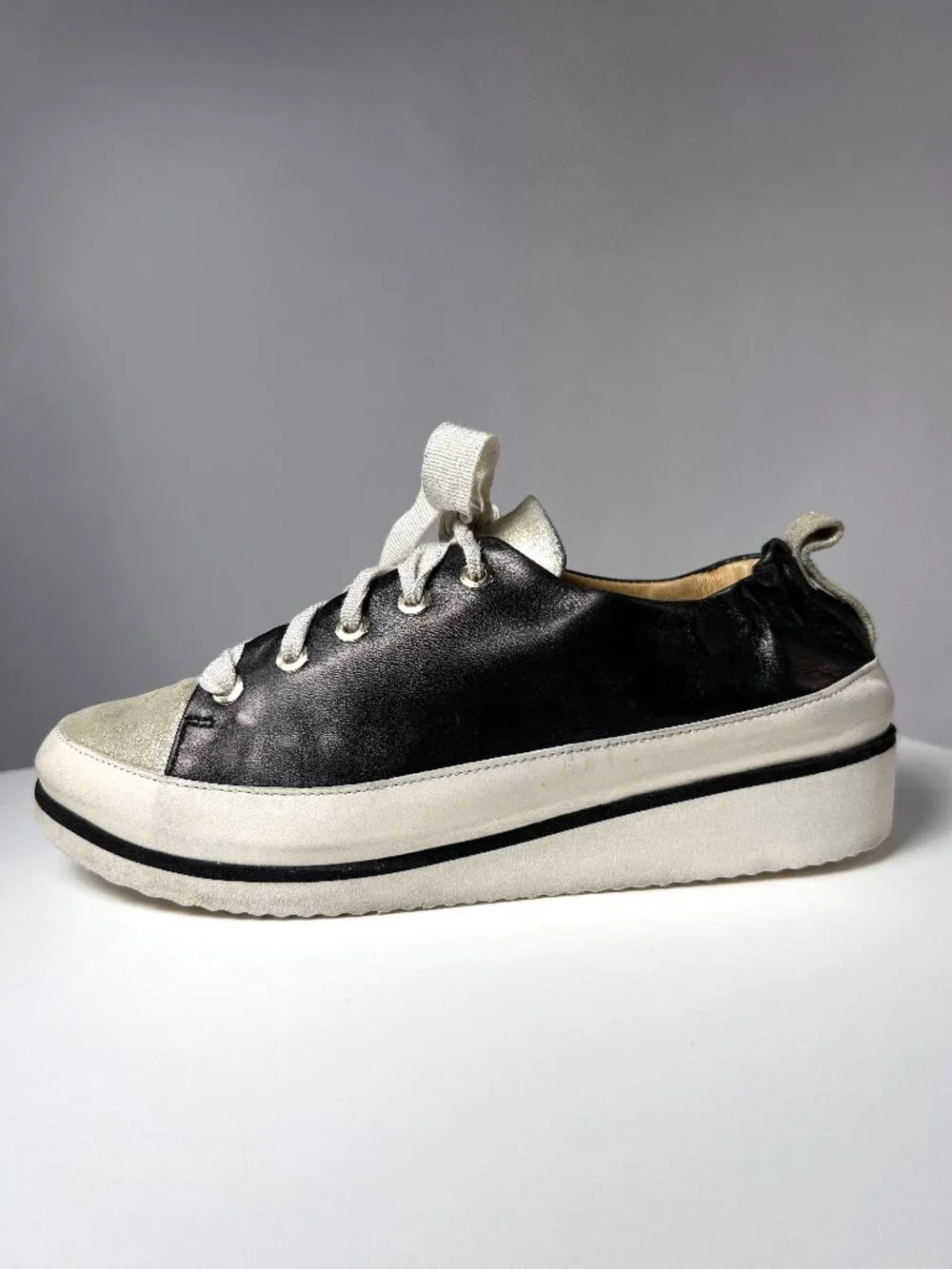 RON WHITE Nova Onyx and Platino‎ Leather Sneakers Sz 6US 36EU Made in Italy